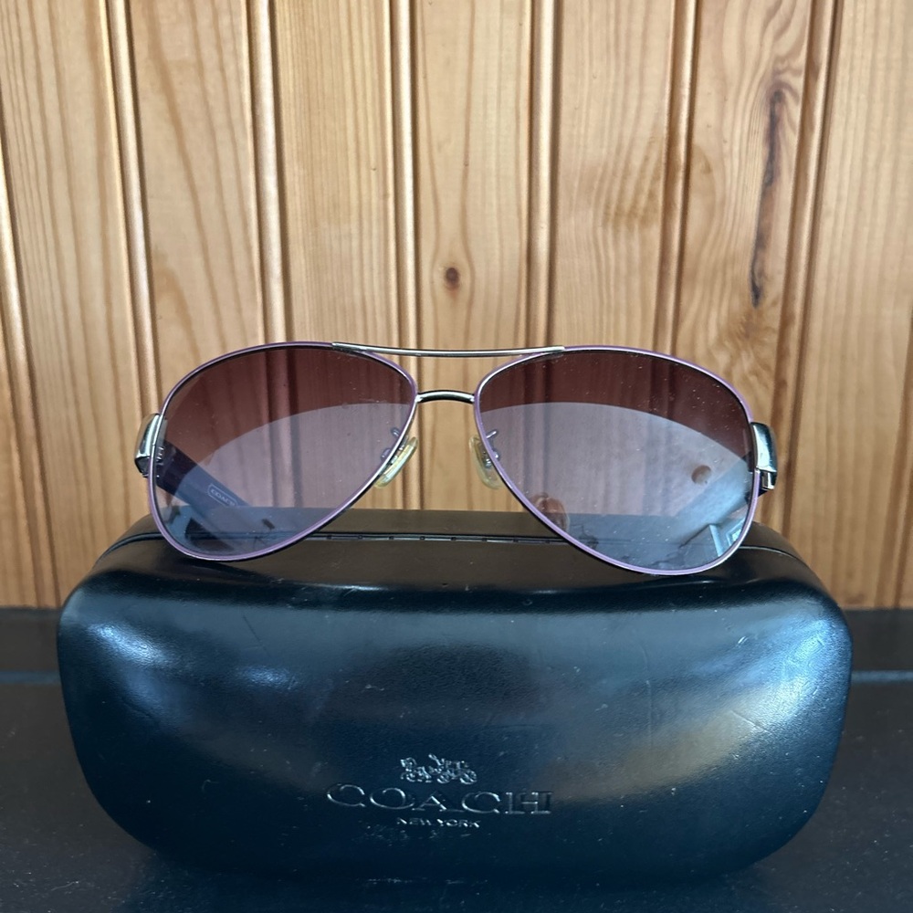 Coach Aviator Sunglasses with Purple-Tinted Lenses